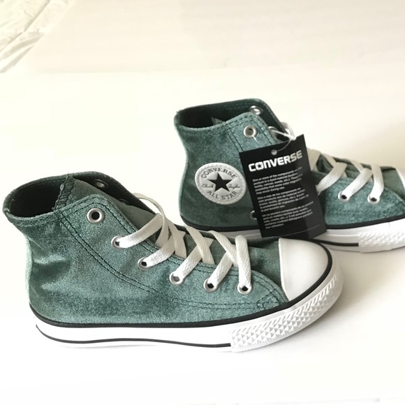 Girls Converse Green Velvet High Top Sneaker - Picture 3 of 7